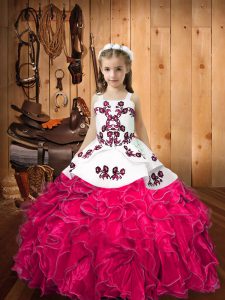 Straps Sleeveless Lace Up Child Pageant Dress Hot Pink Organza