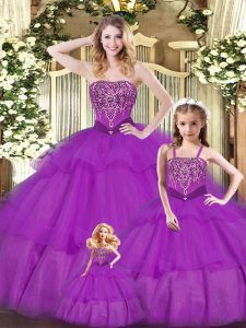 Sweetheart Sleeveless Organza Ball Gown Prom Dress Ruffled Layers Lace Up
