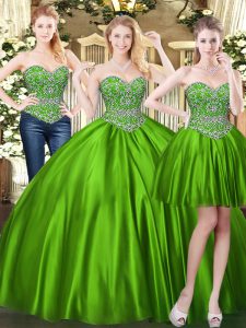 Ideal Green Sleeveless Tulle Lace Up Sweet 16 Dresses for Military Ball and Sweet 16 and Quinceanera