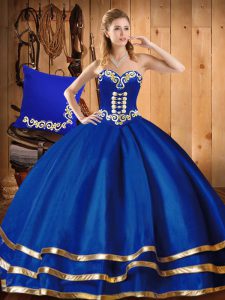 Sleeveless Organza Floor Length Lace Up Sweet 16 Quinceanera Dress in Blue with Embroidery