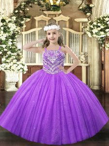 Tulle Straps Sleeveless Lace Up Beading Little Girl Pageant Dress in Lavender