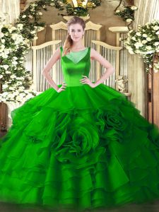 Ball Gowns Quinceanera Gowns Green Scoop Organza Sleeveless Floor Length Zipper