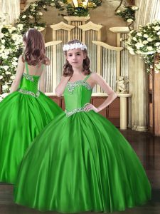 Adorable Green Girls Pageant Dresses Party and Quinceanera with Beading Straps Sleeveless Lace Up
