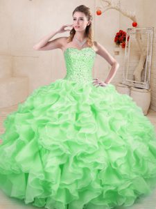 Smart Apple Green Ball Gowns Organza Sweetheart Sleeveless Beading and Ruffles Floor Length Lace Up Quinceanera Dresses