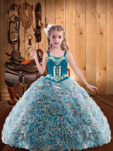 Floor Length Multi-color Child Pageant Dress Straps Sleeveless Lace Up