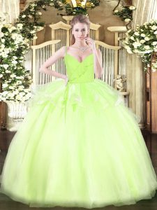 Spaghetti Straps Sleeveless Organza Sweet 16 Dress Ruffles Zipper