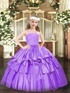 Attractive Sleeveless Zipper Floor Length Beading and Lace and Ruffled Layers Little Girls Pageant Dress Wholesale