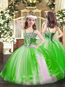 Custom Designed Green Sleeveless Appliques Floor Length Little Girl Pageant Gowns