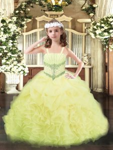 Fantastic Yellow Sleeveless Organza Lace Up Little Girl Pageant Gowns for Party and Quinceanera