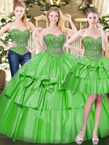 Customized Organza Sleeveless Floor Length 15th Birthday Dress and Beading and Ruffled Layers