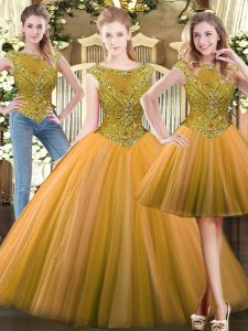 Floor Length Olive Green Quinceanera Gown Tulle Sleeveless Beading