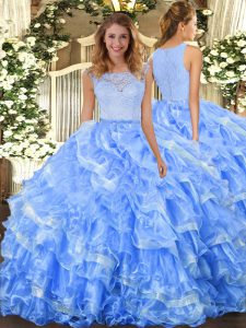 Best Selling Ball Gowns Sweet 16 Quinceanera Dress Light Blue Scoop Organza Sleeveless Floor Length Clasp Handle