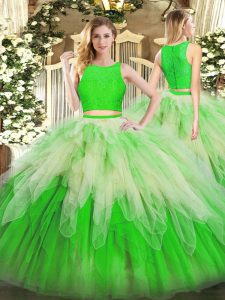 Multi-color Sweet 16 Dresses Military Ball and Sweet 16 and Quinceanera with Lace and Ruffles Scoop Sleeveless Zipper