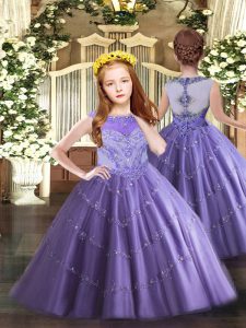 Lavender Sleeveless Tulle Zipper Little Girls Pageant Dress for Party and Quinceanera