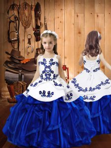 Stunning Sleeveless Embroidery and Ruffles Lace Up Little Girl Pageant Gowns