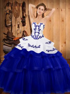 Eye-catching Royal Blue Quince Ball Gowns Strapless Sleeveless Sweep Train Lace Up