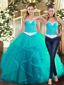 Tulle Sleeveless Floor Length Quinceanera Dresses and Ruffles