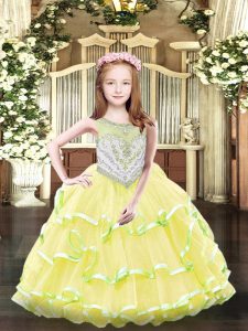 Yellow Sleeveless Organza Zipper Little Girls Pageant Gowns for Party and Quinceanera
