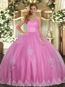 Hot Selling Sweetheart Sleeveless Tulle Quinceanera Gown Beading and Appliques Lace Up