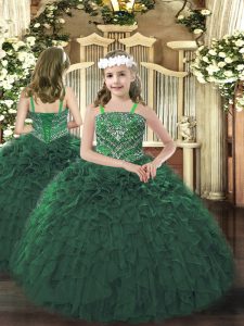 Dark Green Custom Made Pageant Dress Party and Quinceanera with Beading and Ruffles Straps Sleeveless Lace Up