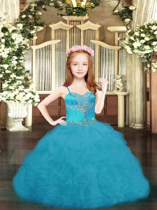 Organza Sleeveless Floor Length Pageant Gowns and Beading and Ruffles and Pick Ups