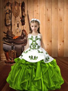 Straps Sleeveless Organza Pageant Dress for Teens Embroidery and Ruffles Lace Up