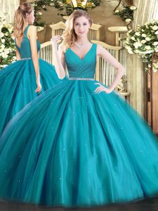 Sleeveless Zipper Floor Length Beading Quince Ball Gowns