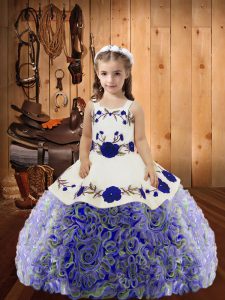 Beauteous Sleeveless Embroidery and Ruffles Lace Up Glitz Pageant Dress