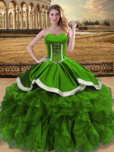 Stylish Sleeveless Organza Floor Length Lace Up 15 Quinceanera Dress in Green with Beading and Ruffles