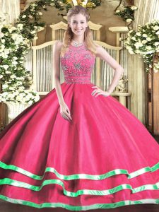 Modern Floor Length Ball Gowns Sleeveless Hot Pink Vestidos de Quinceanera Zipper