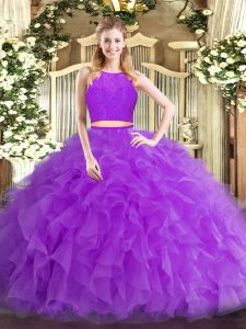 Traditional Floor Length Eggplant Purple 15th Birthday Dress Scoop Sleeveless Zipper