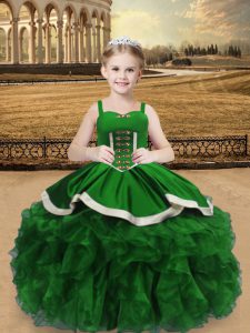 Beading and Ruffles Pageant Dress for Teens Green Lace Up Sleeveless Floor Length