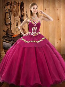 Fashionable Fuchsia Tulle Lace Up Sweetheart Sleeveless Floor Length 15th Birthday Dress Ruffles