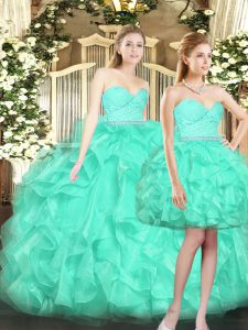 Turquoise Sweetheart Lace Up Ruffles Quinceanera Dresses Sleeveless