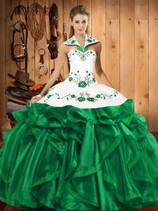 Wonderful Green Lace Up 15 Quinceanera Dress Embroidery and Ruffles Sleeveless Floor Length