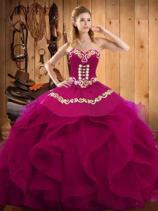 Fuchsia Sleeveless Organza Lace Up Quinceanera Dress for Military Ball and Sweet 16 and Quinceanera