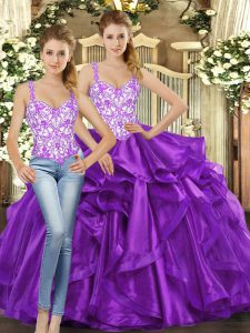 Fine Sleeveless Lace Up Floor Length Beading and Ruffles Sweet 16 Dresses