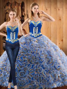 Multi-color Lace Up Sweetheart Embroidery Quinceanera Dresses Fabric With Rolling Flowers Long Sleeves Sweep Train