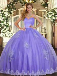 Lavender 15 Quinceanera Dress Military Ball and Sweet 16 and Quinceanera with Beading and Appliques Sweetheart Sleeveless Lace Up