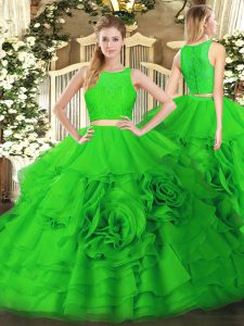 Floor Length Two Pieces Sleeveless Green Quince Ball Gowns Zipper