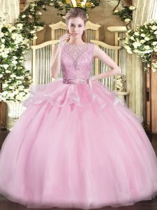 Scoop Sleeveless Organza Quince Ball Gowns Lace Backless