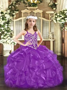 Straps Sleeveless Lace Up Pageant Dress for Womens Purple Organza