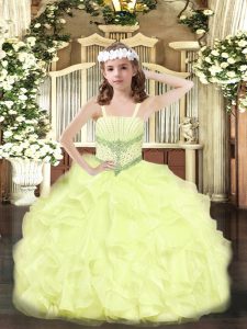 Organza Sleeveless Floor Length Pageant Gowns For Girls and Beading and Ruffles