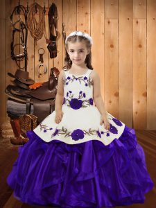 New Style Straps Sleeveless Lace Up Girls Pageant Dresses Purple Organza