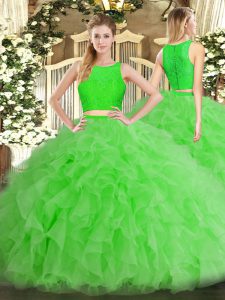 Dazzling Sleeveless Tulle Floor Length Zipper 15 Quinceanera Dress in with Ruffles