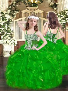 Elegant Straps Sleeveless Winning Pageant Gowns Floor Length Appliques and Ruffles Green Organza