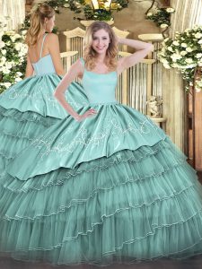 Beauteous Straps Sleeveless Organza Vestidos de Quinceanera Embroidery and Ruffled Layers Zipper