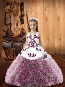 Multi-color Sleeveless Floor Length Embroidery Lace Up Little Girl Pageant Dress