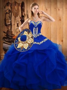 Beauteous Sleeveless Embroidery and Ruffles Lace Up Sweet 16 Dresses