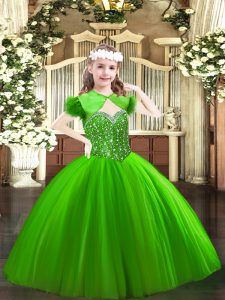 Excellent Tulle Sleeveless Floor Length Little Girls Pageant Gowns and Beading